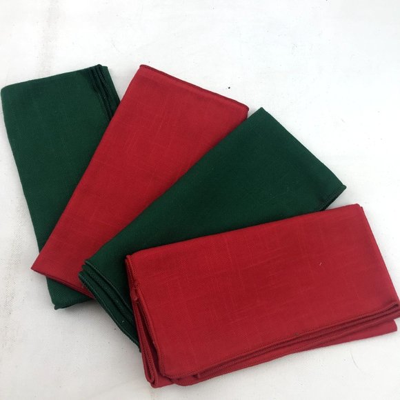 Set Of 4 Fabric Red Green Napkins Christmas Holiday Table Setting Decor 16" - Picture 1 of 5